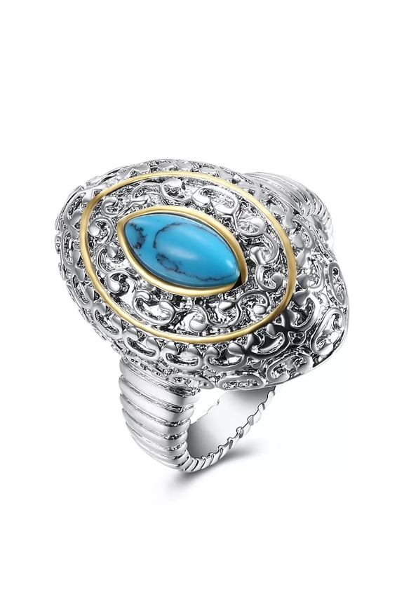 Platinum Plated Black Gun Halo Plain Ring Womens Kallaite Stone Gold Blue B502