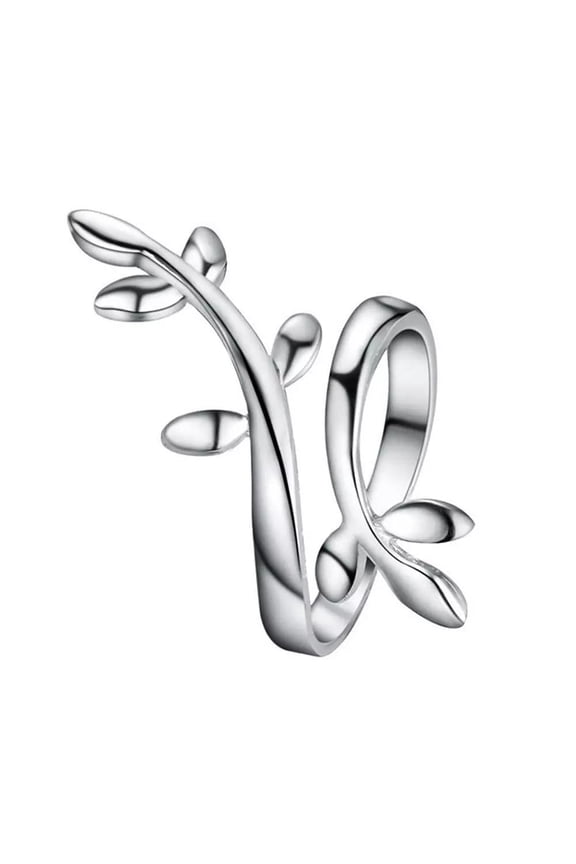 Platinum Plated Olive Cuff Leaf Ring Silver Adjustable Statement Polished Comfort Fit P11