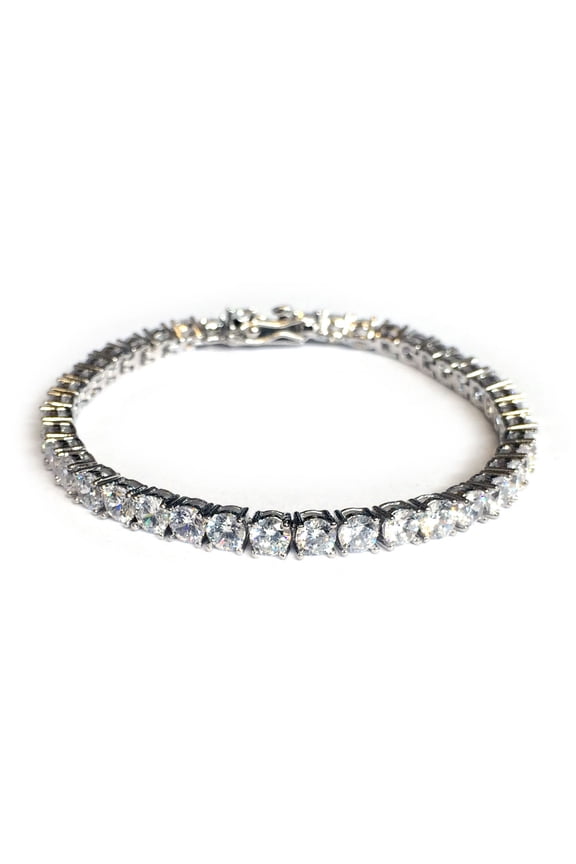 Platinum Plated CZ Tennis Bracelet Round Cut 4mm
