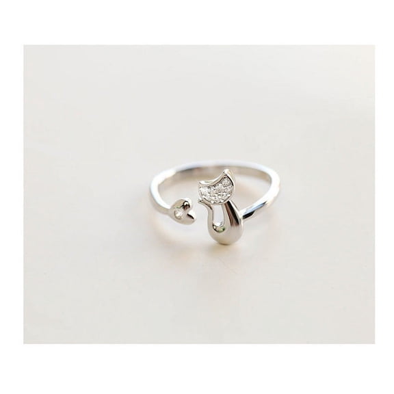 Womens Animal Ring Gold Plated Artificial Gemstones Accent Adjustable Opening Copper Ring Korean Zodiac Cat Ring