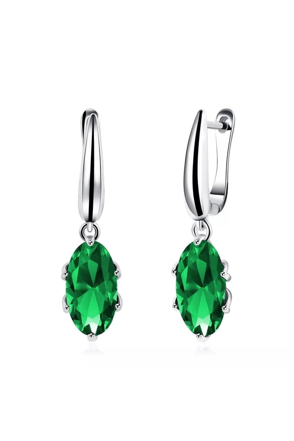 Platinum Plated Earrings Drop Dangle Aaa Zircon Green Latch Back Clasp L580