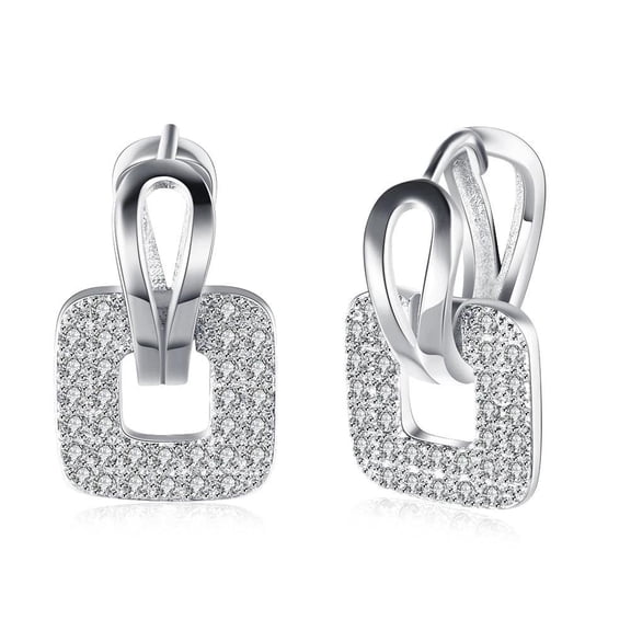 Platinum Plated Earrings Drop Dangle Aaa Zircon Latch Back Clasp L577