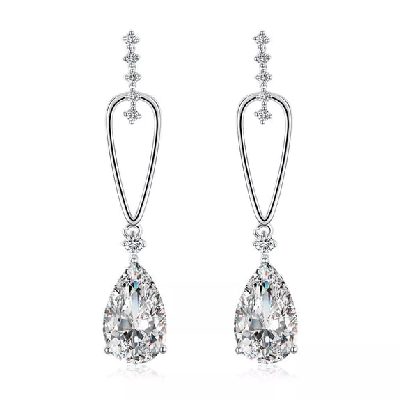 Platinum Plated Earrings Drop Dangle Aaa Zircon Push Back Clasp L579