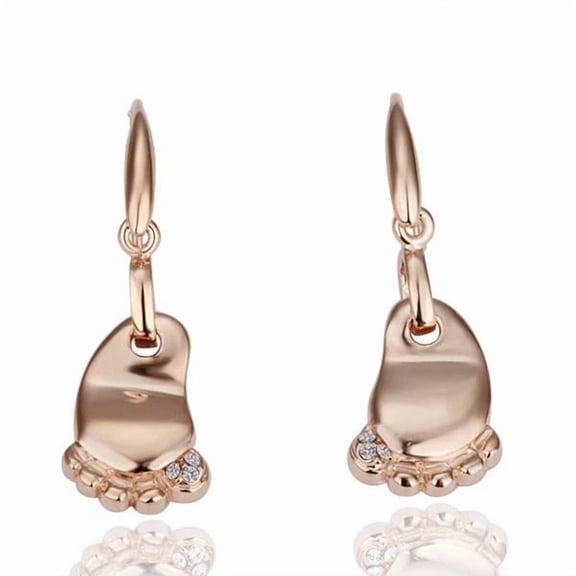 Platinum Plated Earrings Drop Dangle Zircon Fish Hook Feet Foot .52" L248