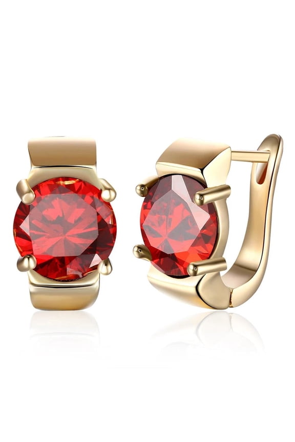 Gold Plated Round Huggie Hoop Earrings Huggies AAA Zircon Red Latch Back Clasp L586