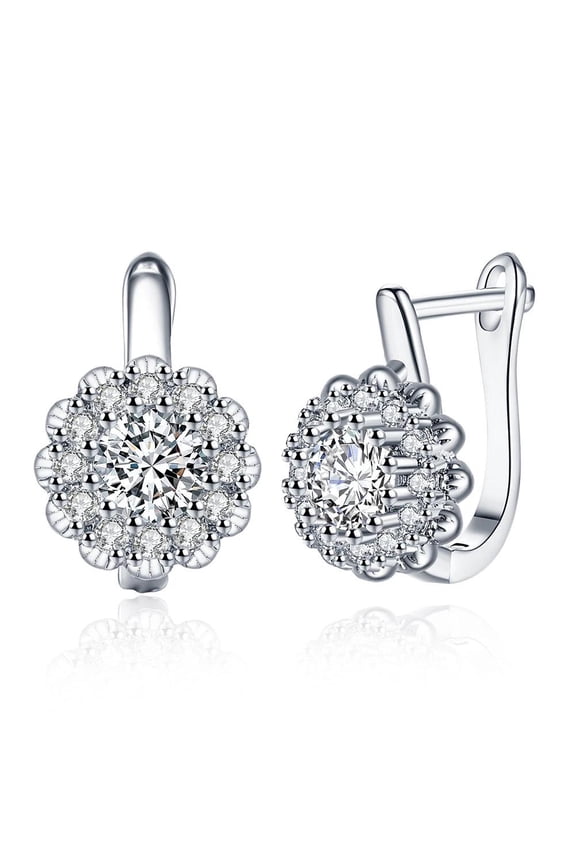 Platinum Plated Earrings Hoop Huggies Aaa Zircon Latch Back Clasp L582