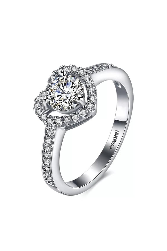 Platinum Plated Encrusted Halo Solitaire Ring Aaa Zirconia Women B298