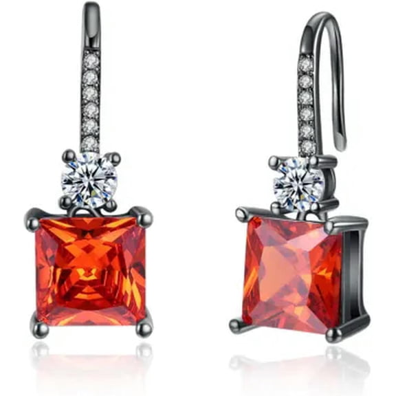 Platinum Plated Professional Grade Earrings Drop Dangle AAA Zirconia Red Fish Hook Clasp L663-Red[s605]
