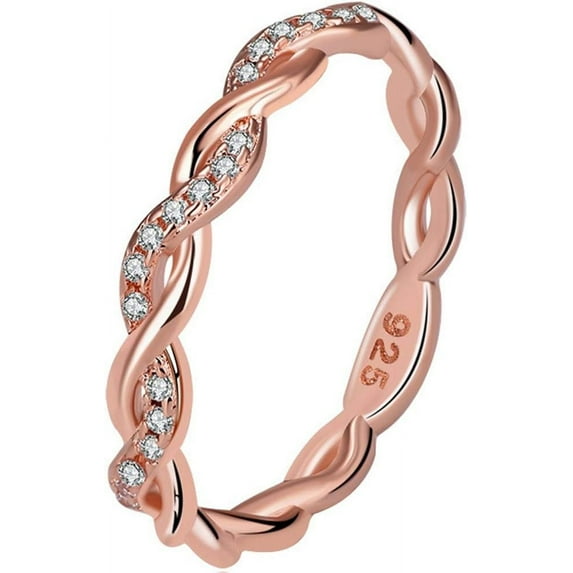 Platinum Plated Silver Braided Knot Eternity Wedding Band Promise Ring