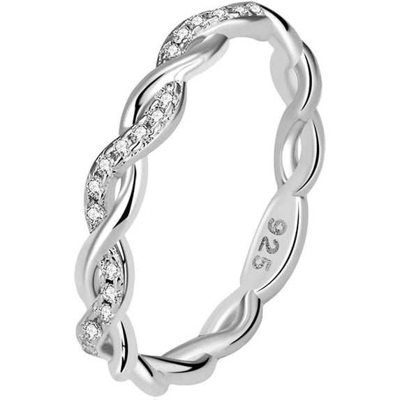 Platinum Plated Silver Braided Knot Eternity Wedding Band Promise Ring