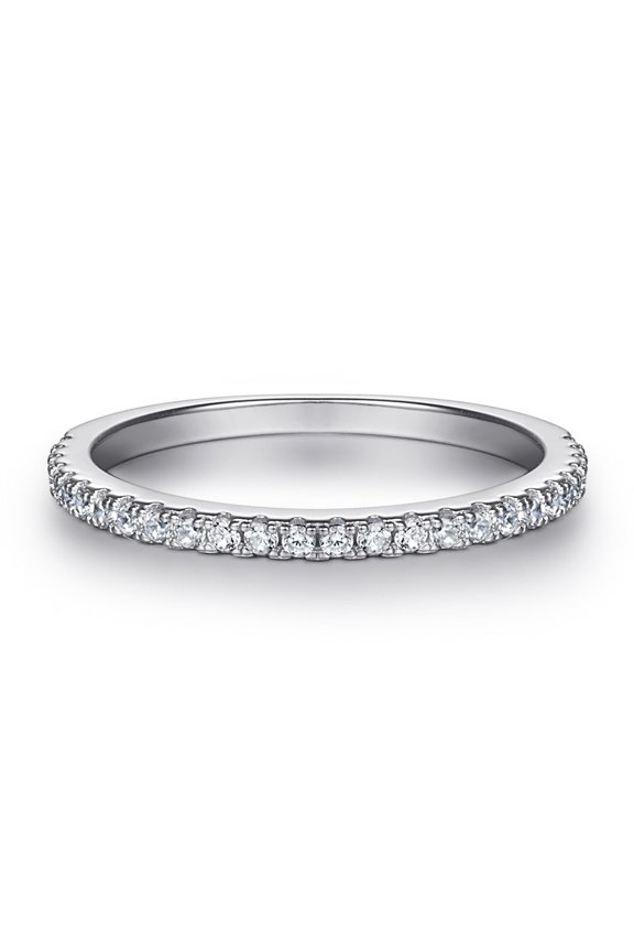 Platinum Plated Silver Ring with Simulated Diamond Accents and 94 Sparkling Stones Polished Inlaid Design Tarnish