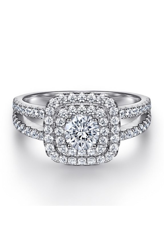 Platinum Plated Silver Ring with Simulated Diamond Accents and 94 Sparkling Stones Polished Inlaid Design Tarnish