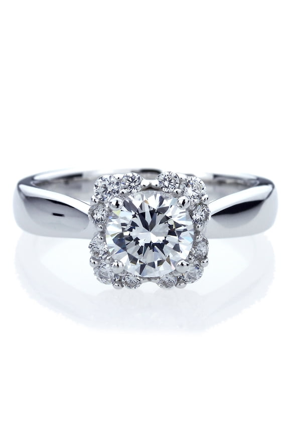 Platinum Plated Sterling Silver 1.25ct Round CZ Side Stone Deco Wedding Engagement Ring ( Size 5 to 9 ), 9