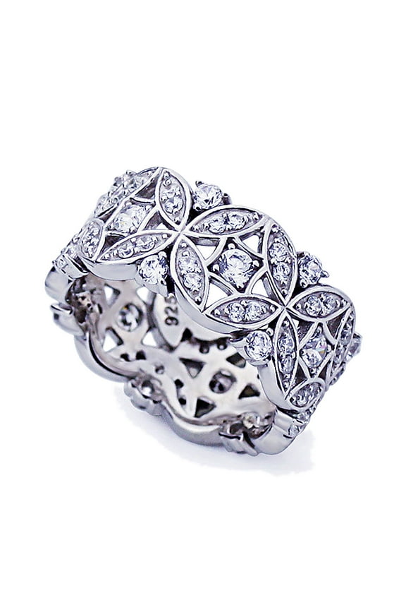 Platinum Plated Sterling Silver 1.5ct CZ Wedding Band Vintage Eternity Ring ( Size 5 to 9 ), 9