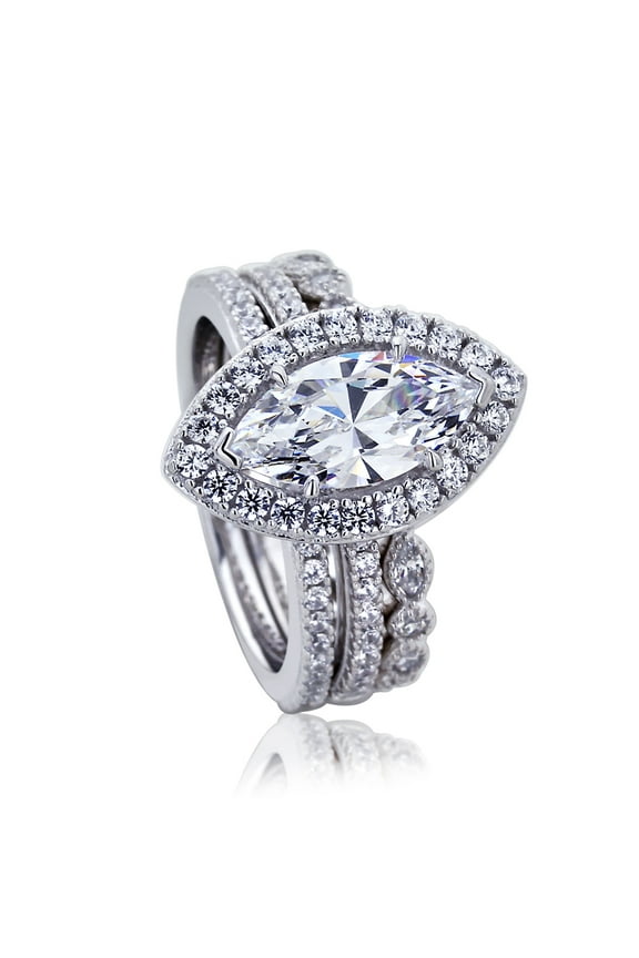 Platinum Plated Sterling Silver 1.5ct Marquise CZ Eternity Band Wedding Bridal Ring Set ( Size 5 to 9 ), 5