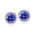 thumbnail image 1 of Platinum Plated Sterling Silver 100 Facets Blue Violet Cubic Zirconia Halo Stud Earrings (2cttw), 1 of 2