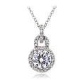 thumbnail image 1 of Platinum Plated Sterling Silver 100 Facets Cubic Zirconia Round Dangle Necklace(2cttw), 1 of 3