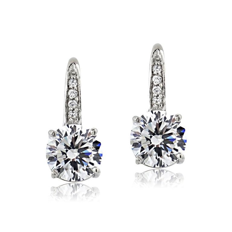 Platinum Plated Sterling Silver 100 Facets Cubic Zirconia Round