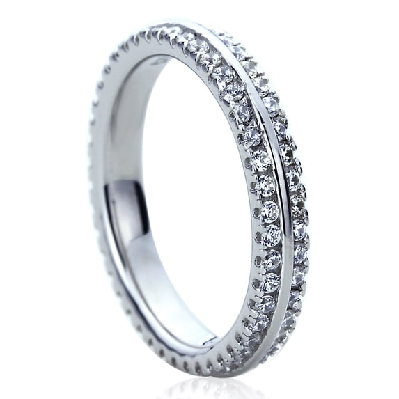 Platinum Plated Sterling Silver 1ct CZ Two Row Pave Setting Eternity Ring Wedding Bands ( Size 5 to 9 ), 7