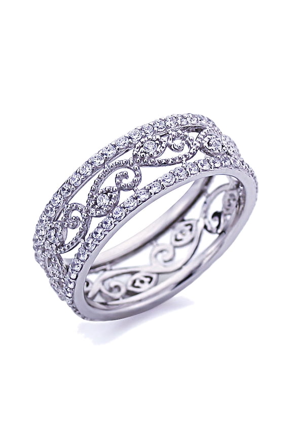 Platinum Plated Sterling Silver 1ct CZ Wedding Band Vintage Style Eternity Ring ( Size 5 to 9 ), 7