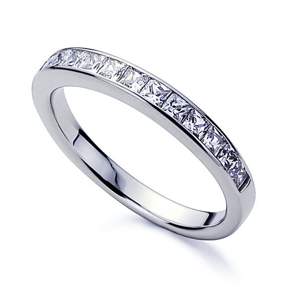 Platinum Plated Sterling Silver 1ct Princess CZ Channel Setting Wedding Band ( Size 5 to 9 ), 8