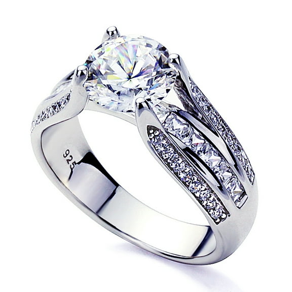 Platinum Plated Sterling Silver 2ct Round CZ Unique Design Wedding Engagement Ring ( Size 5 to 9 ), 6