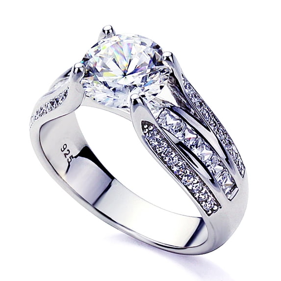 Platinum Plated Sterling Silver 2ct Round CZ Unique Design Wedding Engagement Ring ( Size 5 to 9 ), 7