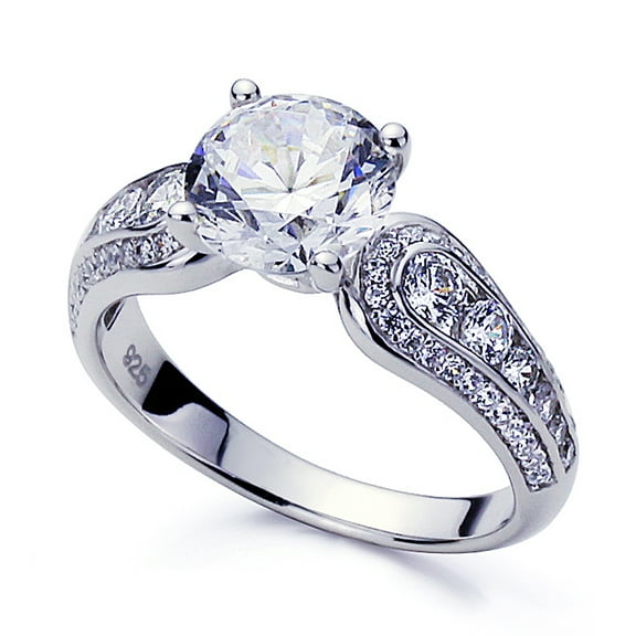 Platinum Plated Sterling Silver 2ct Stunning Round CZ Wedding Engagement Ring ( Size 5 to 9 ), 6