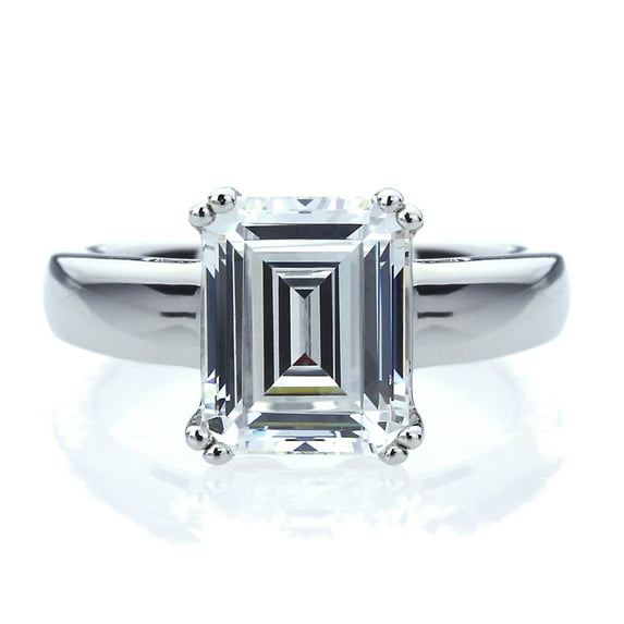 Platinum Plated Sterling Silver 4ct Emerald Cut CZ Solitaire Wedding Engagement Ring ( Size 5 to 9 ), 6