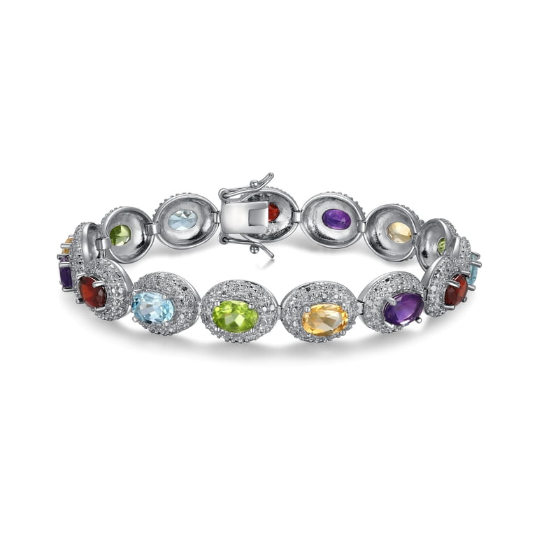 Platinum Plated Sterling Silver Genuine Semi-precoius Multi