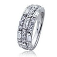 thumbnail image 1 of Platinum Plated Sterling Silver ct Round & Baguette CZ Three Row Wedding Anniversary Ring ( Size 5 to 9 ), 8, 1 of 2