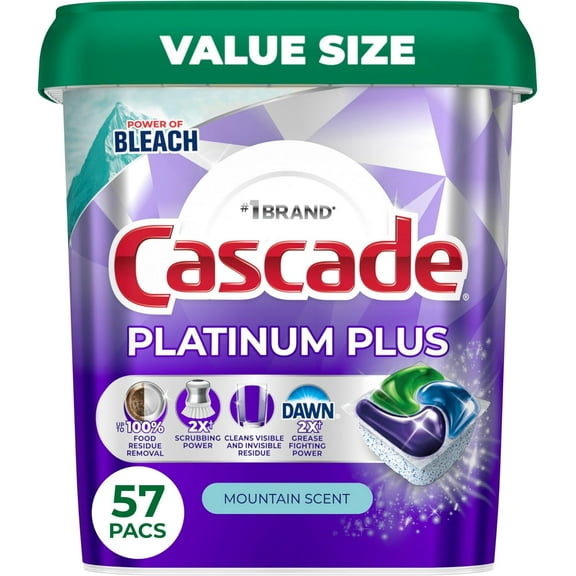Platinum Plus Dishwasher Pods, Dishwasher Detergent, Dish Detergent Soap, Mountain, 57 Count