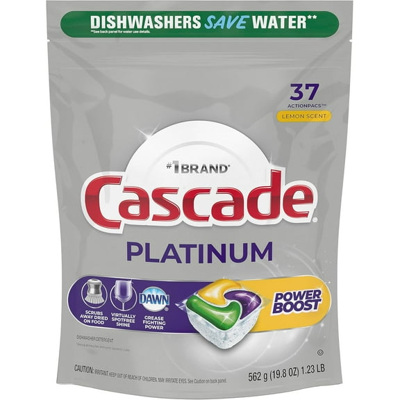 Platinum Power Boost Dishwasher Pods, Dishwasher Detergent, Dishwasher Soap, Dish Tabs, Dishwashing Tablets, Dish Detergent, Lemon, Actionpacs, 37 Count
