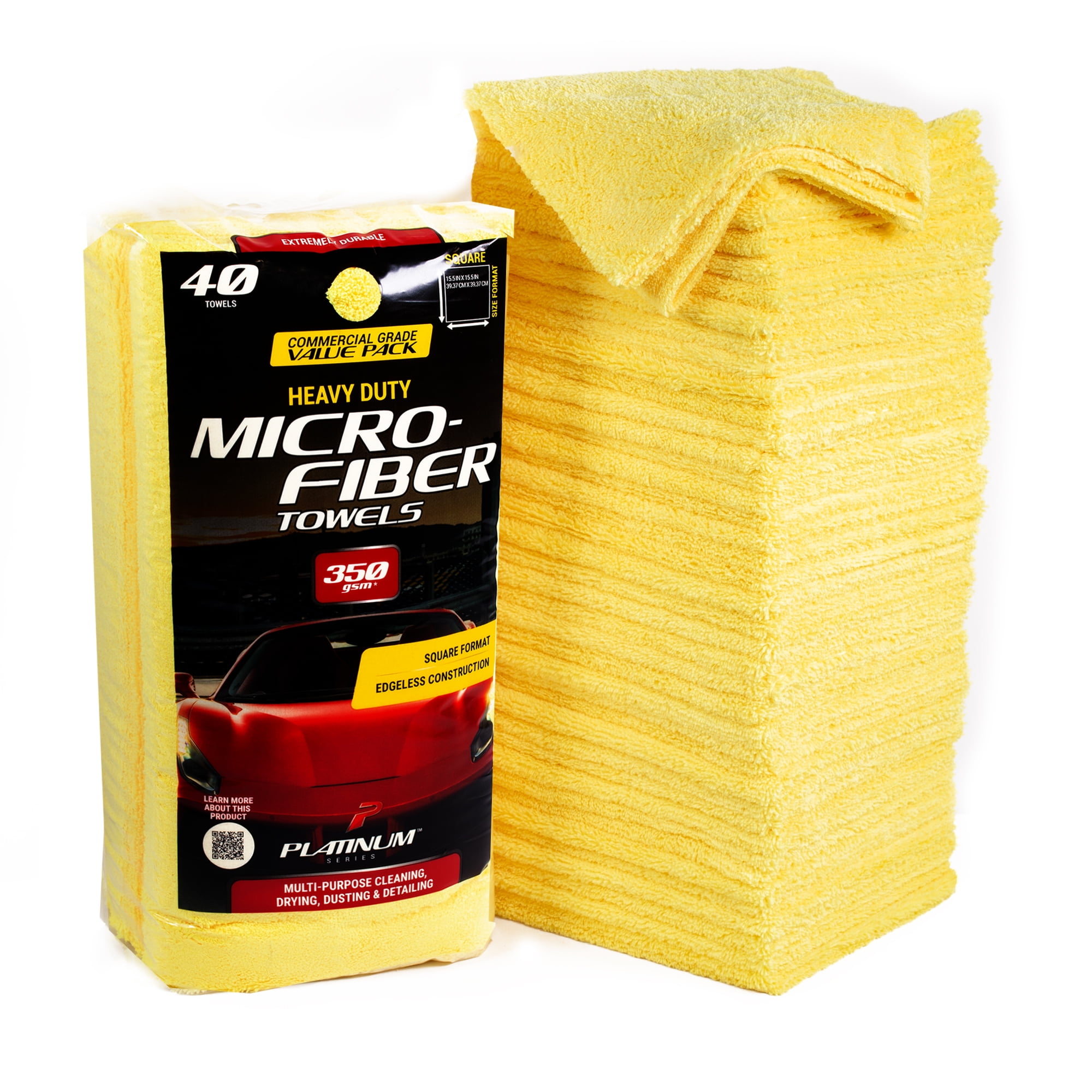 Platinum Series Heavy Duty Multi-Purpose Microfiber Detailing Towel, 40 Pack, Yellow