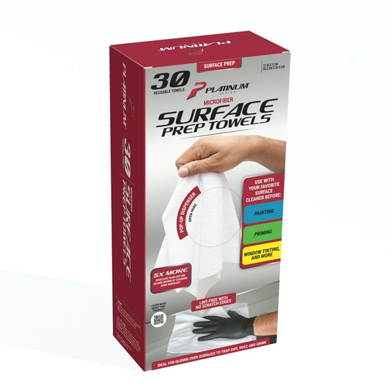 Platinum Series Microfiber Paint Sealant, Primer and Window Tint Surface Prep Towels, 30 Pack, White