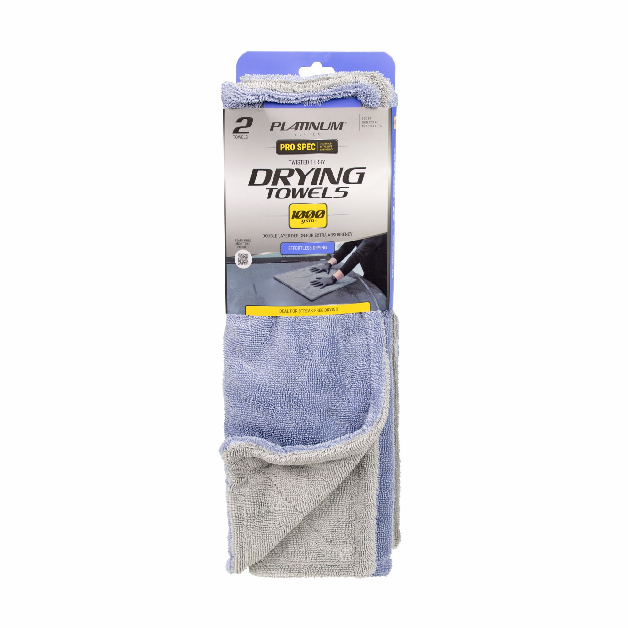Platinum Series Pro Spec Car Cleaner Drying Towel, 1000GSM, Edgeless Twisted Loop Design, 2 Pack