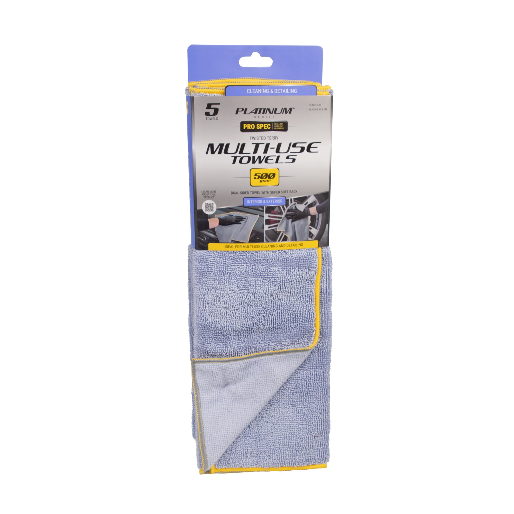 Platinum Series Pro Spec Twisted Terry Multi-Use, Detail, Cleaning Towel 16 x 16, 5 Pack
