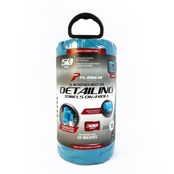 Platinum Series XL Multi-Purpose Microfiber Cleaning, Detailing Towels, 50 Count Roll