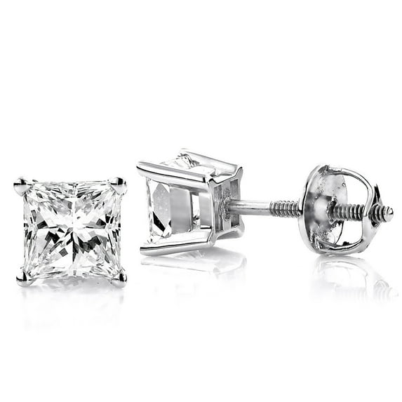 Platinum Solitaire Princess Cut Diamond Stud Earrings (1.0 Ctw,G-H Color)