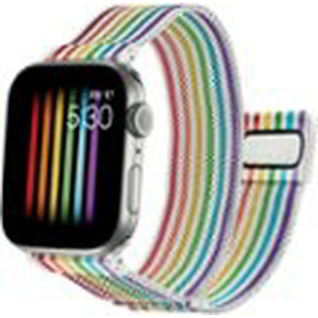 Platinum™ - Magnetic Stainless Steel Mesh Band for Apple Watch 42mm, 44mm and Apple Watch Series 7 45mm - Pride Rainbow/White