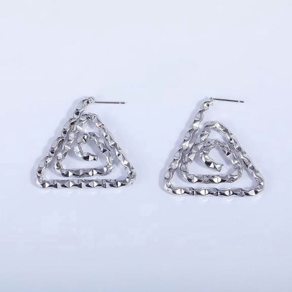 Platinum Triangle Spiral Pattern Stud Earrings Brass Simple Design 33x33.8mm