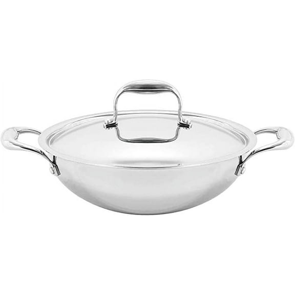 Platinum Triply Stainless Steel Kadai with Lid, by VINOD, 26cm, 3.2Ltr