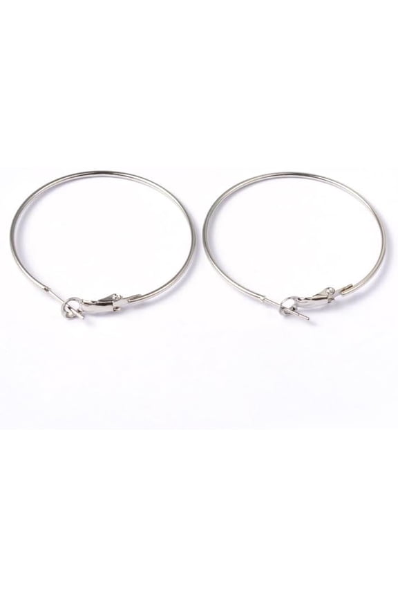 Platinum color Brass Hoop Earrings Nickel Free 40x1.2mm