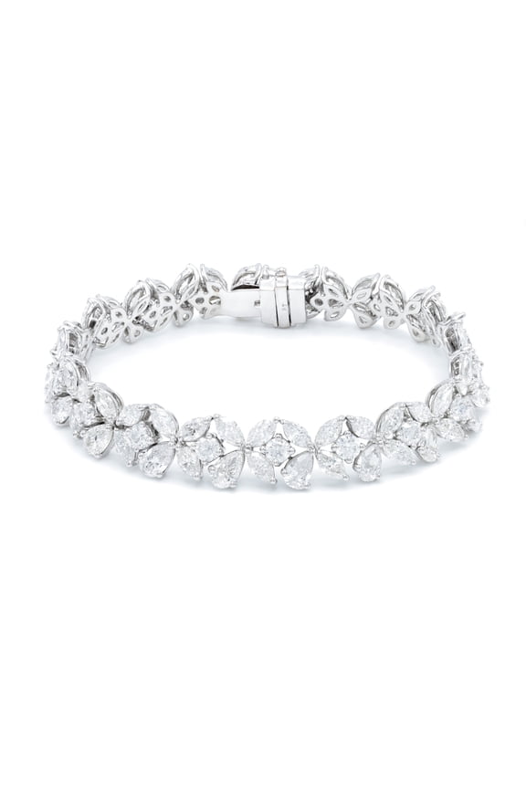 Platinum fancy multi-shaped diamond cluster bracelet featuring 20.55 cts of diamonds, 90 stones