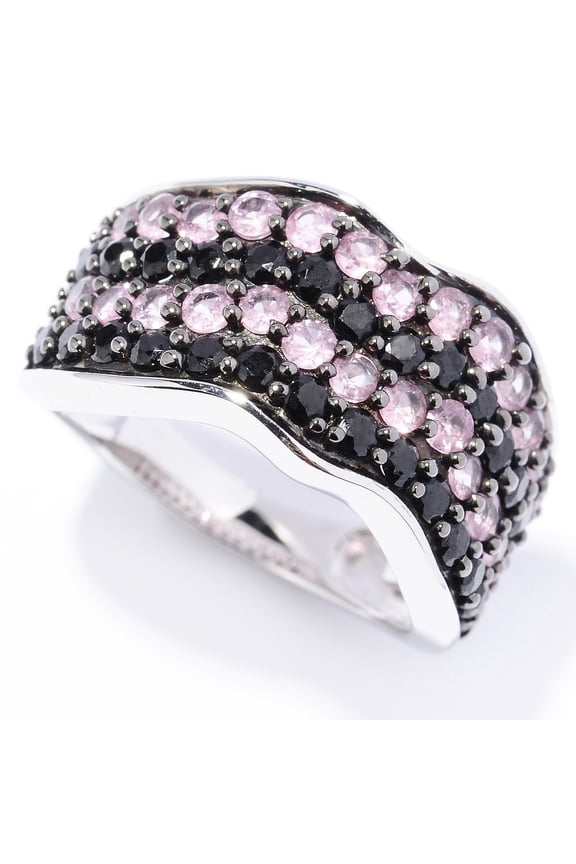 Platinum o/ Silver 2.30ctw Black Spinel Band Ring, Size 7