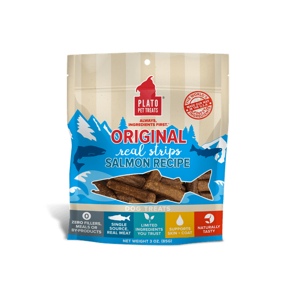 Plato Original Real Strips Salmon Recipe Dog Treats, 3 Oz.