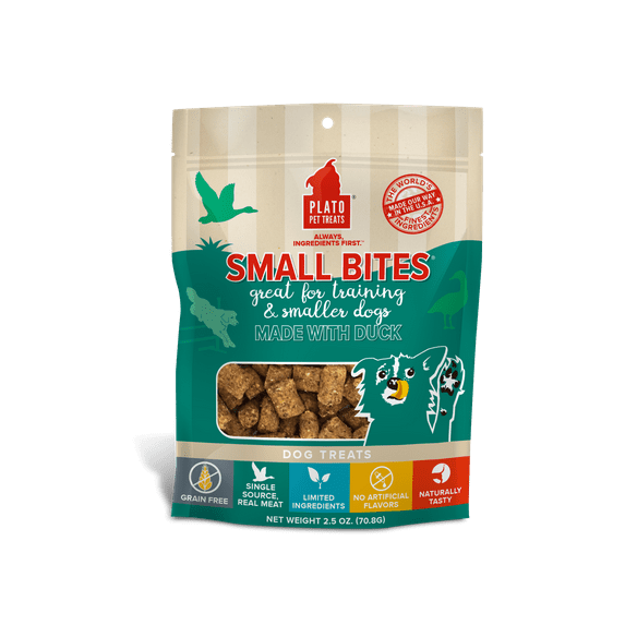 Plato Pet Treats Small Bites Duck Grain-Free Dog Treats, 2.5 Ounce
