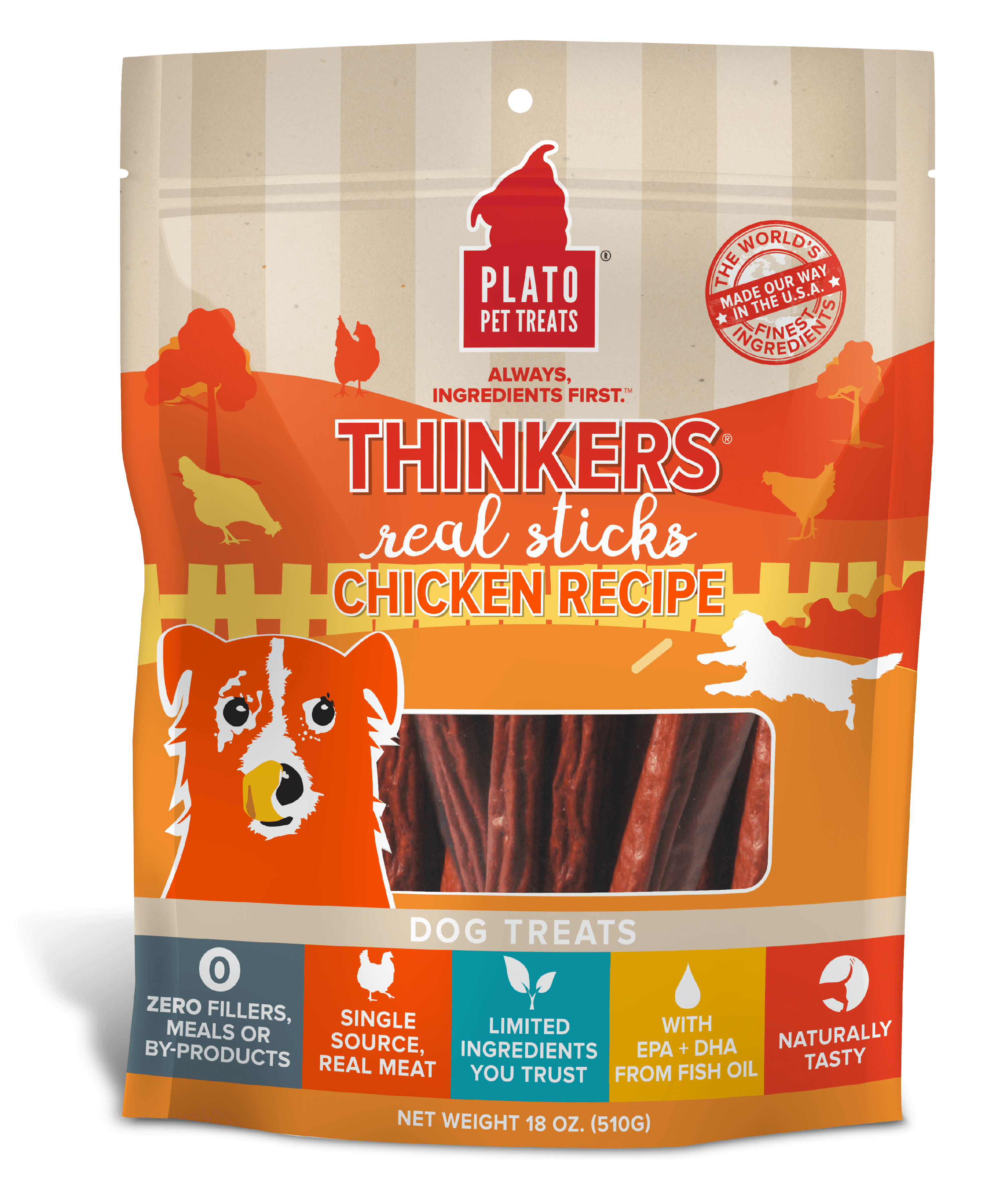 Plato Pet Treats Thinkers Chicken Dog Treats, 18 Ounce