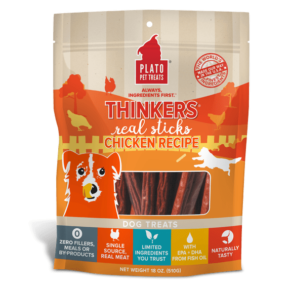 Plato Pet Treats Thinkers Chicken Dog Treats, 18 Ounce