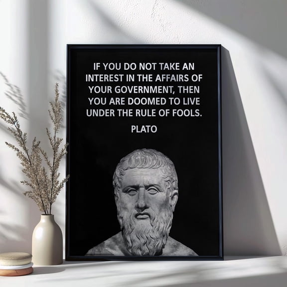 Plato Quote Wall Art Political Philosophy Print Government Wisdom Poster Ancient Greek Thinker Decor Motivational Office Art, Unframed Poster Size 12x18